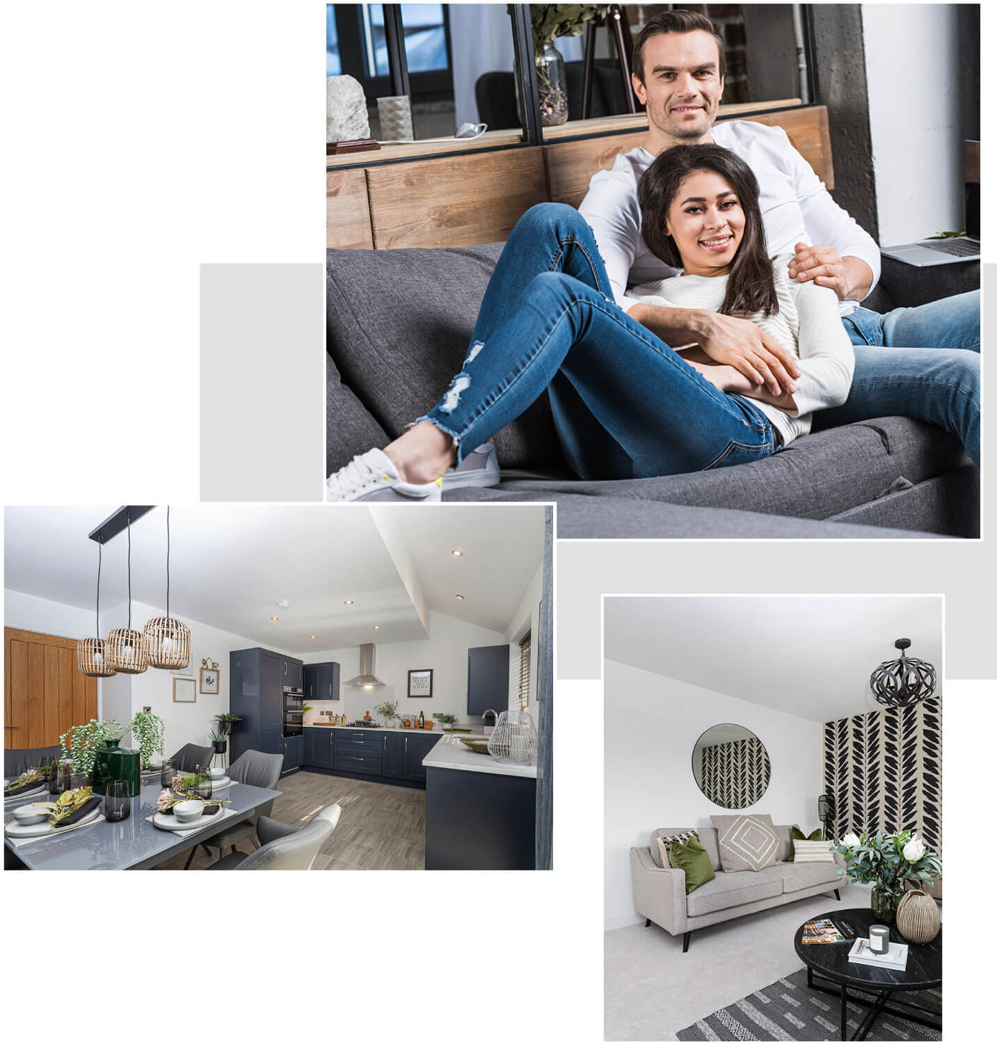 Composite image of happy couple and their home