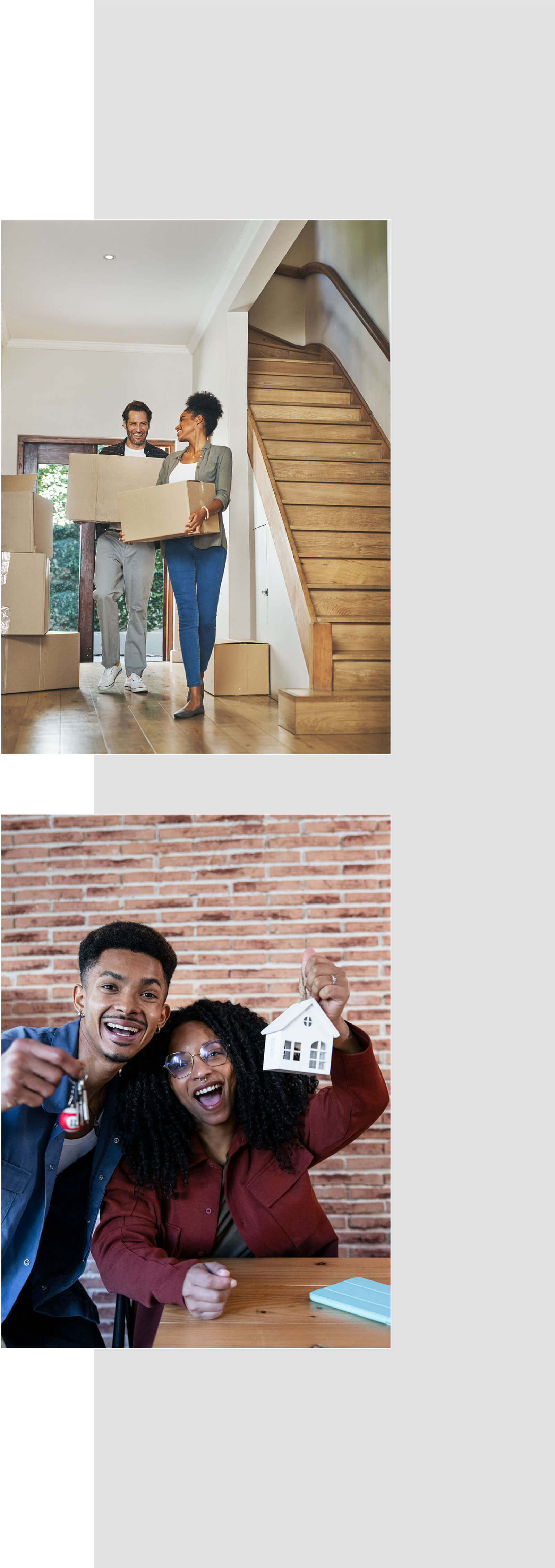 Composite image of happy families in their news homes