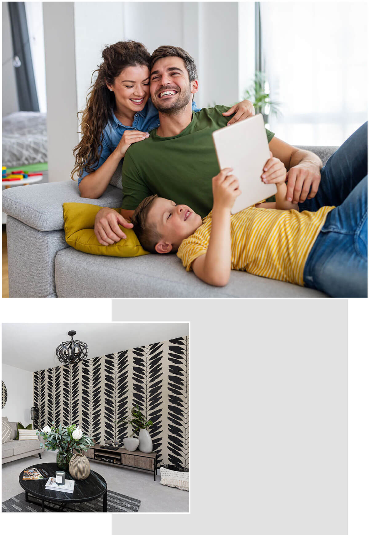 Composite image of happy family and their new home